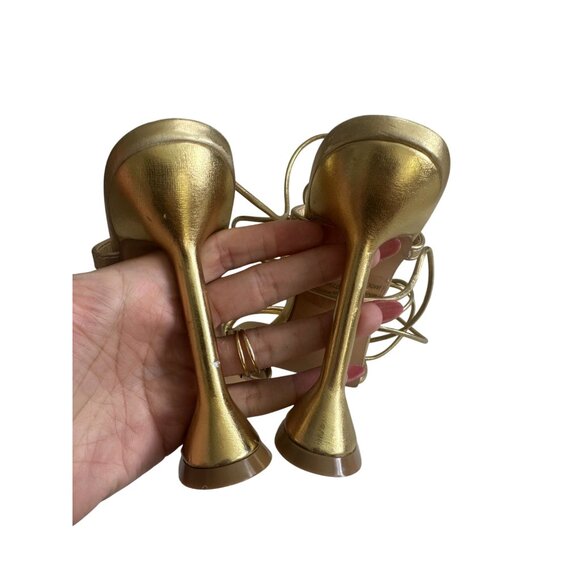 EGO Gold Lace Up Martini Heels Size US 5 / UK 3 - Picture 6 of 9